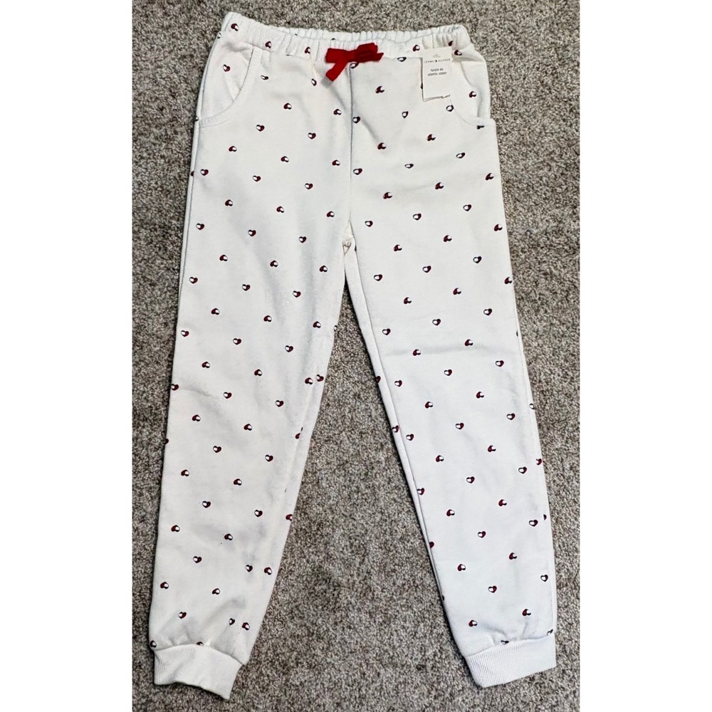 Tommy Hilfiger Sweatpants Girls Size 6 White Heart Print Joggers Elastic Waist